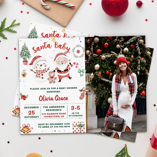 Santa Baby Christmas Snowman Baby Shower Party Invitation