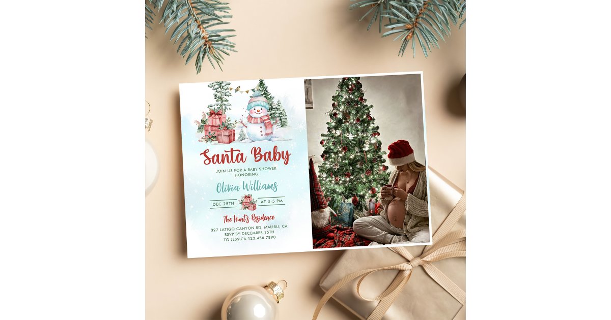 Santa Baby Christmas Snowman Baby Shower Photo Invitation | Zazzle