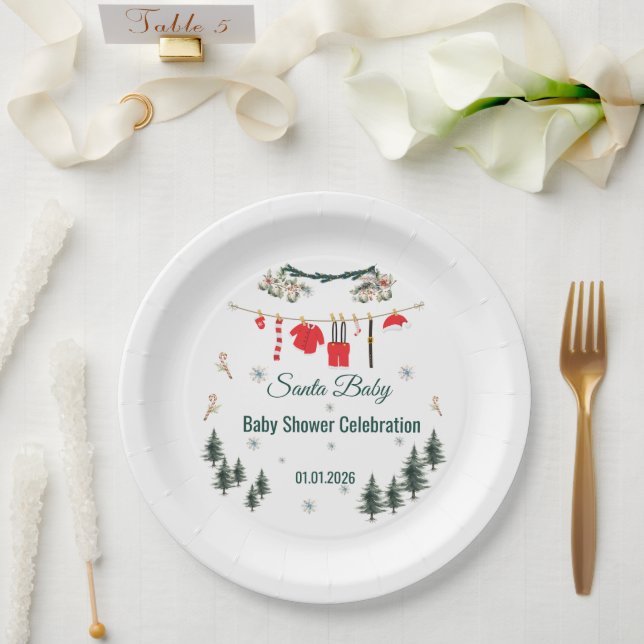 Santa Baby Christmas Theme Baby Shower  Paper Plates (Wedding)