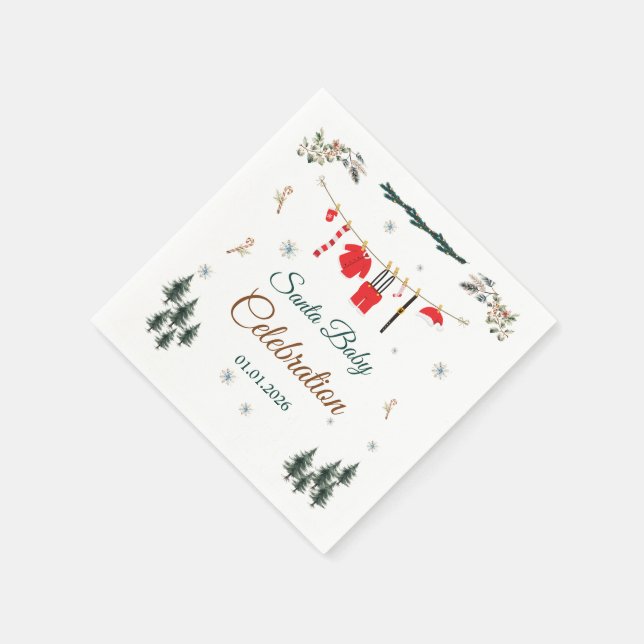 Santa Baby Christmas Themed Baby Shower Napkins (Corner)