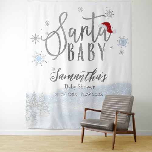 Santa Baby Christmas Winter Baby Shower Backdrop