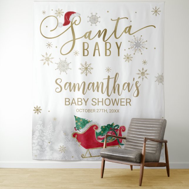 Santa Baby Christmas Winter Baby Shower Backdrop (In Situ)