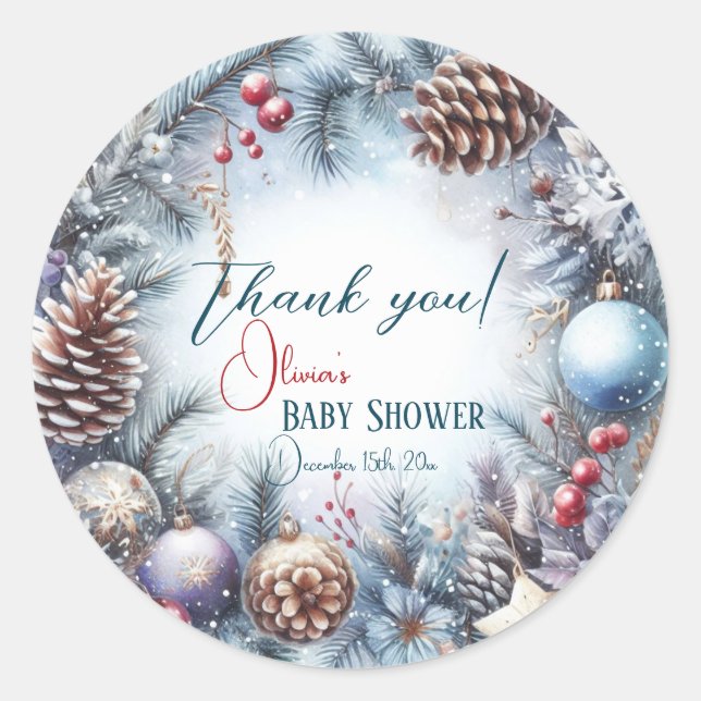 Santa Baby Christmas Winter Baby Shower  Classic Round Sticker (Front)