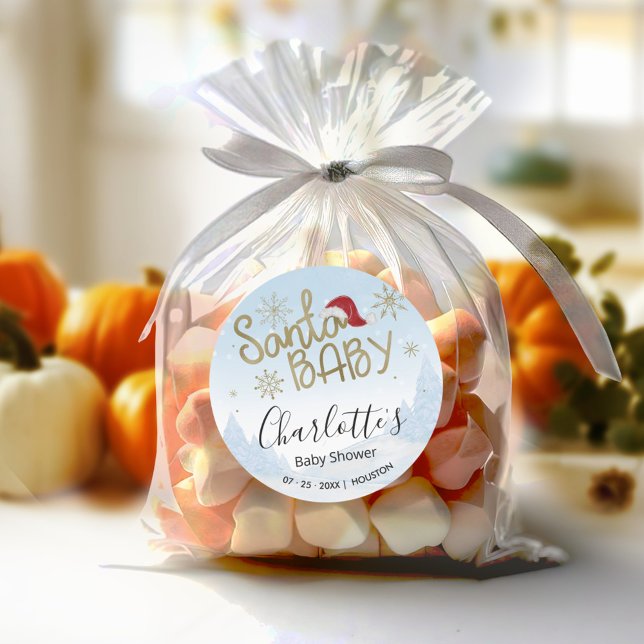 Santa Baby Christmas Winter Baby Shower  Classic Round Sticker (Creator Uploaded)