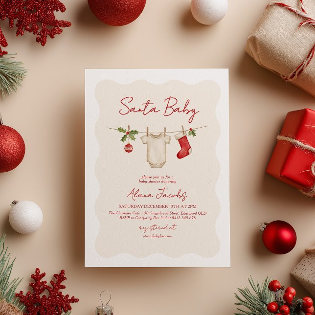 Santa Baby Christmas Winter Baby Shower  Invitation (Santa Baby Shower Invitation Winter Baby Shower )