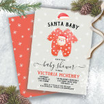 Santa Baby Christmas Winter Baby Shower Invitation<br><div class="desc">Modern and cute "Santa Baby" Baby Shower invitations. Great Scandinavian Hygge feel featuring an adorable Santa Claus winter outfit and hat with a snowflake background. Neutral color scheme for a boy or girl baby to be with red accents.</div>