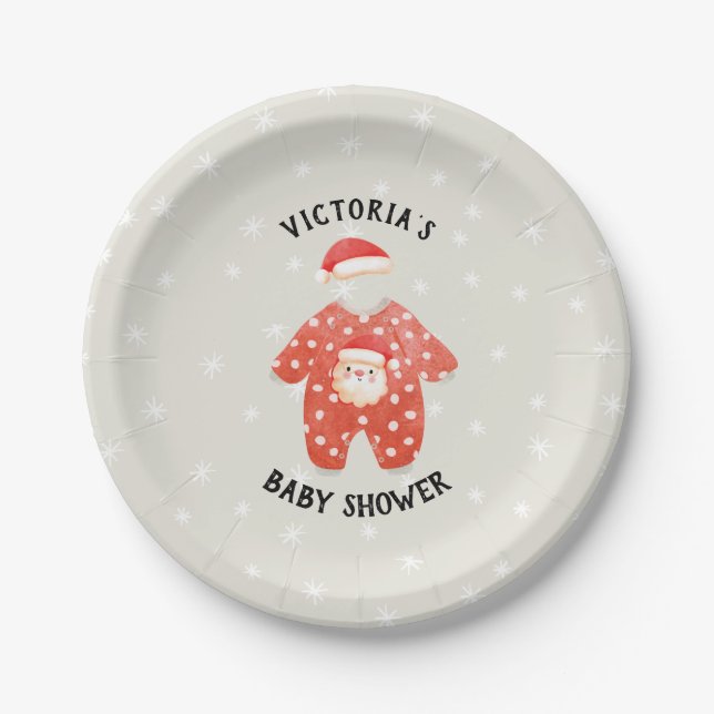 Santa Baby Christmas Winter Baby Shower  Paper Plates (Front)