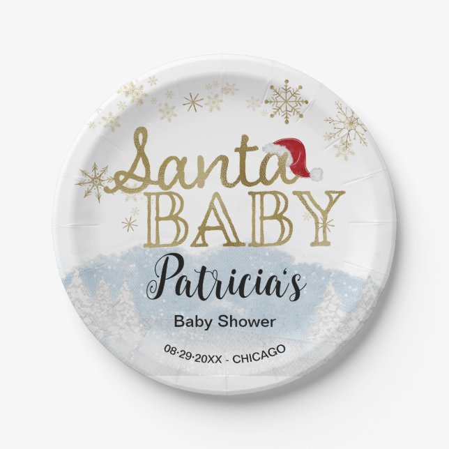 Santa Baby Christmas Winter Baby Shower Paper Plates (Front)