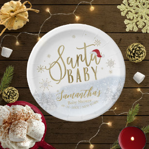 Santa Baby Christmas Winter Baby Shower Paper Plates