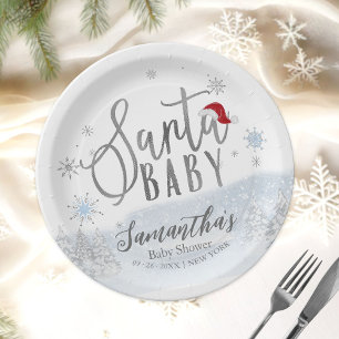 Santa Baby Christmas Winter Baby Shower Paper Plates