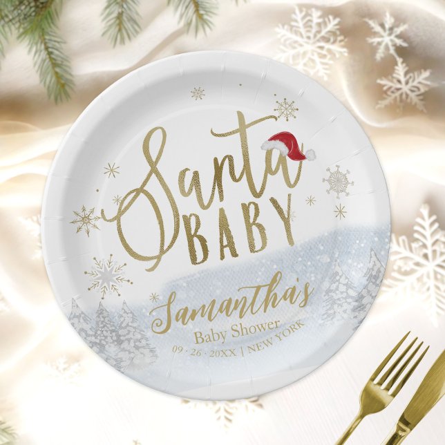 Santa Baby Christmas Winter Baby Shower Paper Plates (Creator Uploaded)
