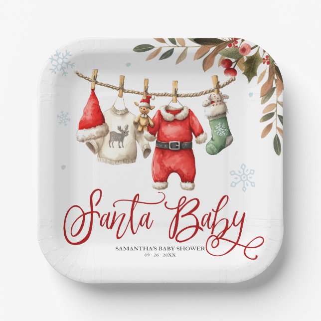 Santa Baby Christmas Winter Baby Shower Paper Plates (Front)