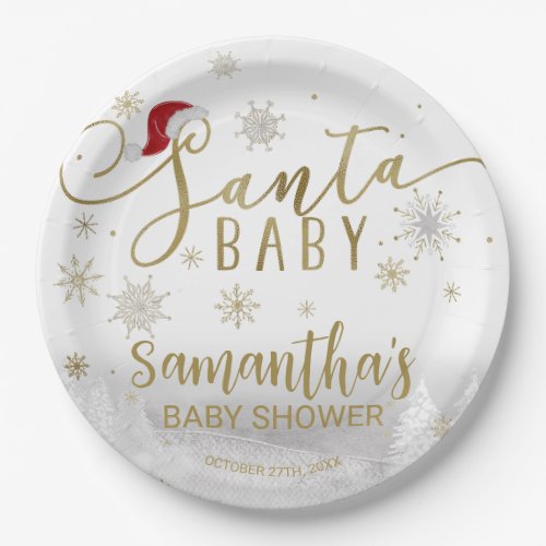 Santa Baby Christmas Winter Baby Shower Paper Plates