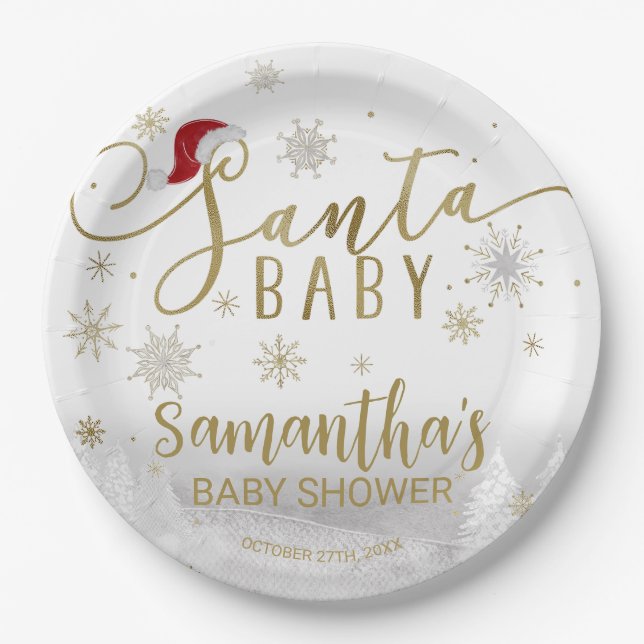 Santa Baby Christmas Winter Baby Shower Paper Plates (Front)