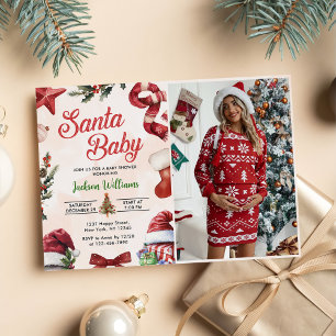 Santa Baby Christmas Winter Baby Shower Photo Invitation