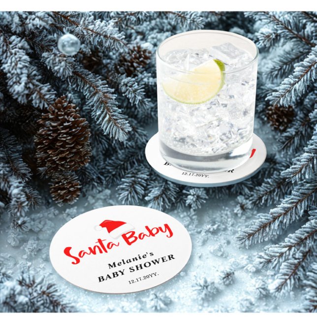 Santa Baby Christmas Winter Baby Shower  Round Paper Coaster (Creator Uploaded)