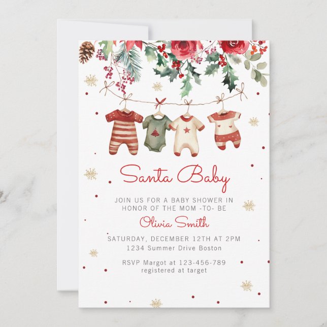 Santa Baby Christmas Winter Clothes Baby Shower Invitation (Front)