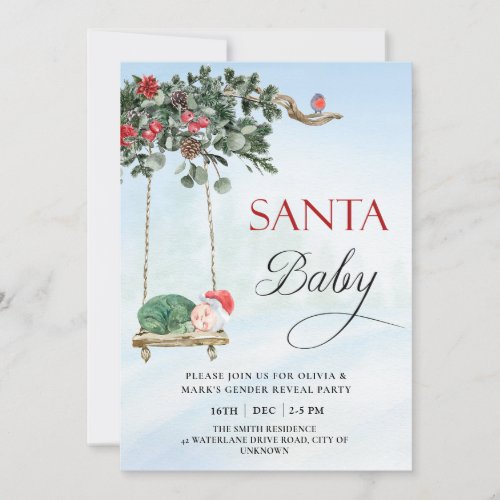 Santa Baby Christmas Winter Gender Reveal Party Invitation