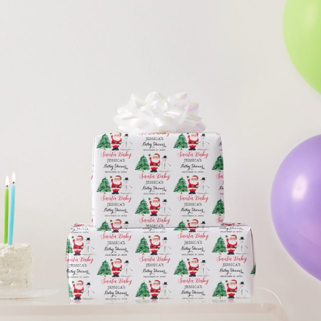 Santa Baby Christmas Winter Red Baby Shower  Wrapping Paper (Party Gifts)