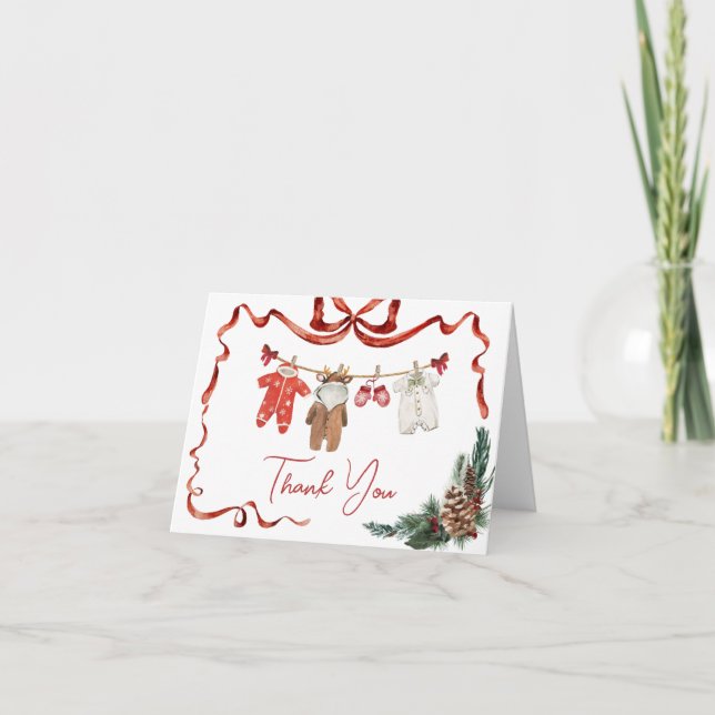 Santa Baby Clothes Christmas Baby Shower Thank You Card (Front)
