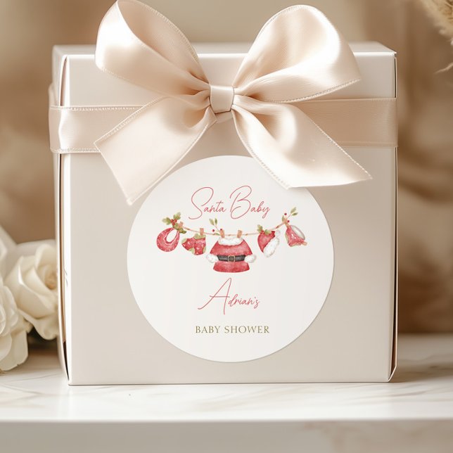 Santa Baby Clothes Winter Boy Baby Shower Classic Round Sticker (Creator Uploaded)