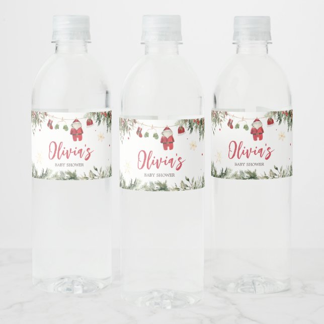Santa Baby Clothes Winter Christmas Baby Shower Water Bottle Label (Bottles)