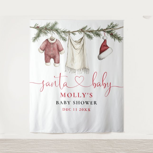 Santa Baby Clothesline Baby Shower Photo Backdrop (Front)