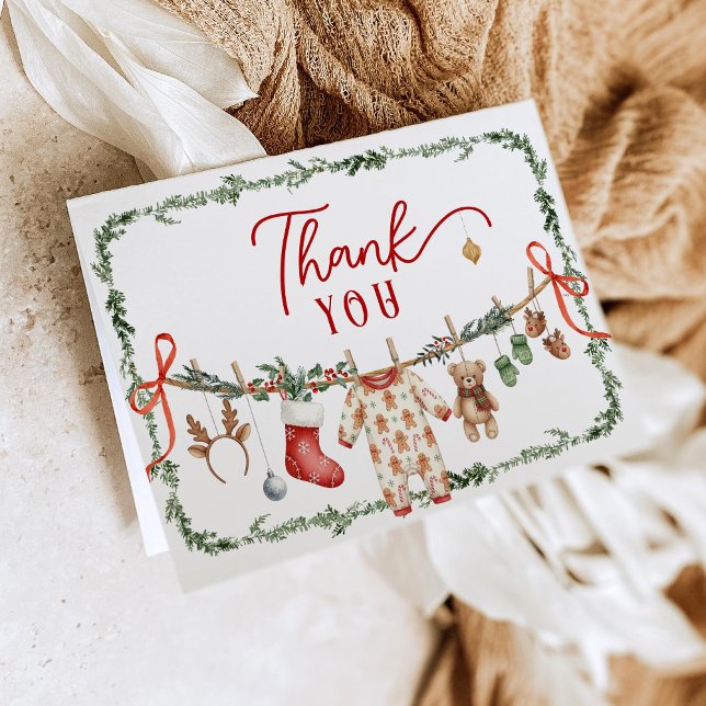 Santa Baby Clothesline Baby Shower Thank You Invitation (Creator Uploaded)