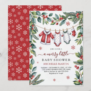 Santa Baby Clothesline Christmas Baby Shower Invitation