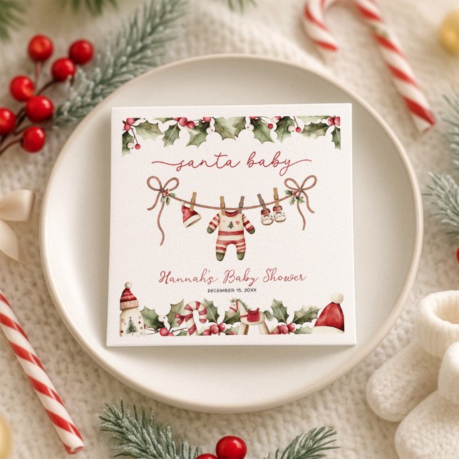 Santa Baby Clothesline Christmas Baby Shower Napkins (Creator Uploaded)