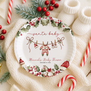 Santa Baby Clothesline Christmas Baby Shower Paper Plates