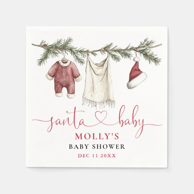 Santa Baby Clothesline Winter Baby Shower Napkins (Front)