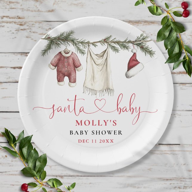 Santa Baby Clothesline Winter Baby Shower Paper Plates (Santa Baby Clothesline Winter Baby Shower Paper Plates)