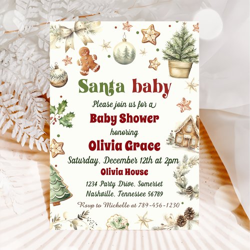 Santa Baby Cookies Christmas Baby Shower Invitation