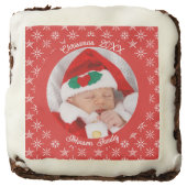Santa Baby Custom Your Photo Snowflakes in Red SQ Brownie (Front)