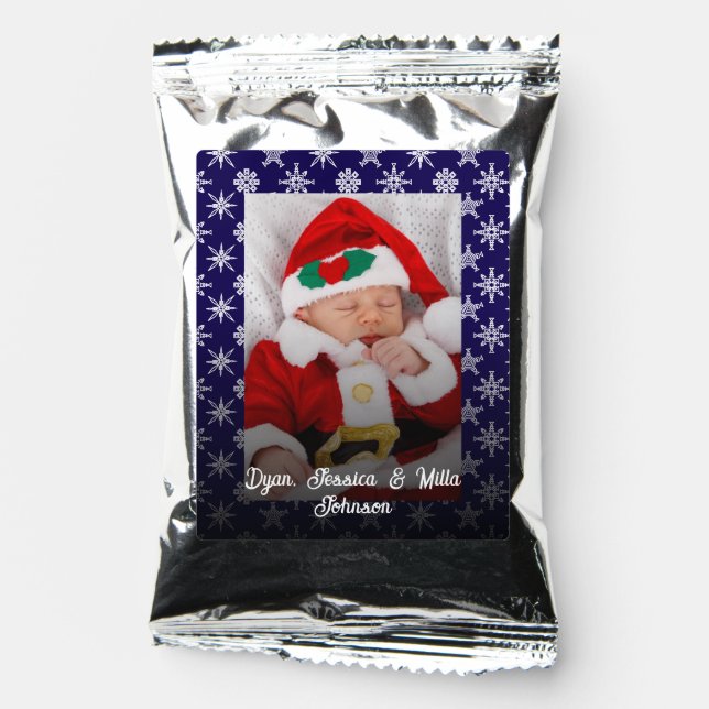 Santa Baby Custom Your Photo Snowflakes with Blue Coffee Drink Mix (Front)