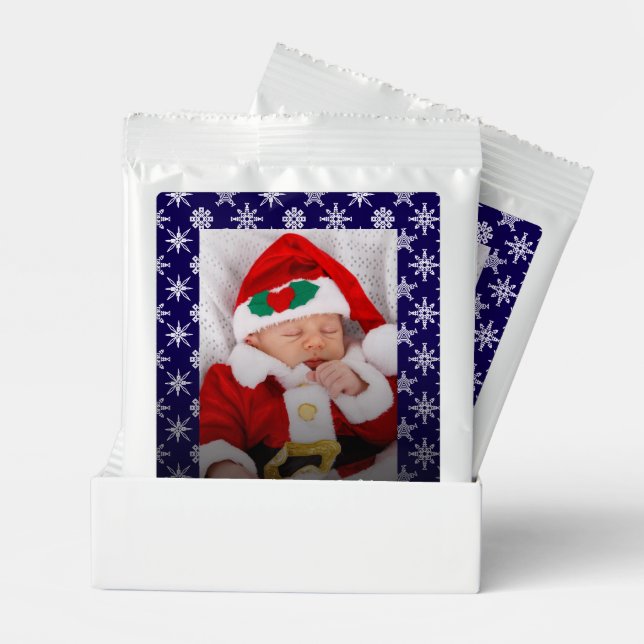 Santa Baby Custom Your Photo Snowflakes with Blue Hot Chocolate Drink Mix (Pair)