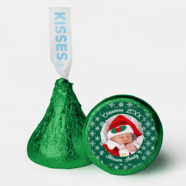 Santa Baby Custom Your Photo Snowflakes with Green Hershey®'s Kisses® (Front)