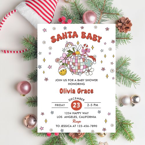 Santa Baby Cute Groovy Ball Baby Shower Party  Invitation