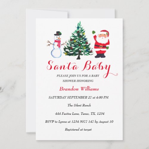 Santa Baby December Winter Red Baby shower  Invitation