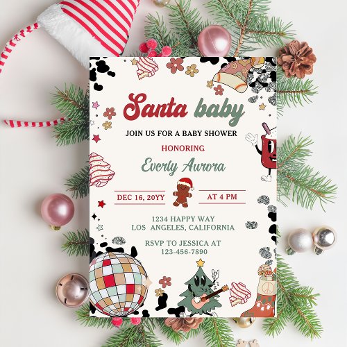 Santa Baby Disco Ball Christmas Baby Shower Party Invitation