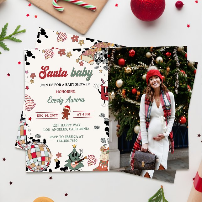 Santa Baby Disco Ball Christmas Baby Shower Photo Invitation (Creator Uploaded)