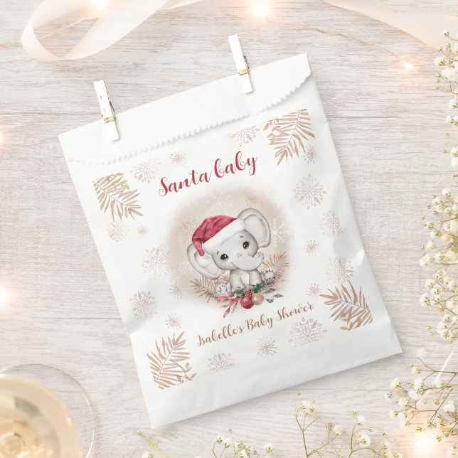 Santa Baby Elephant Christmas Boy Baby Shower Favor Bag (Clipped)