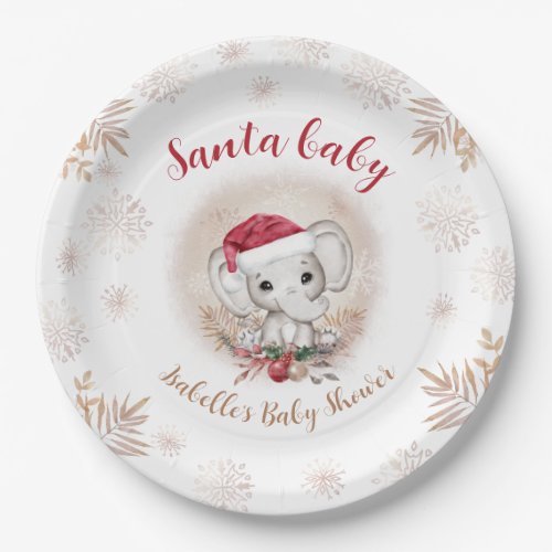 Santa Baby Elephant Christmas Boy Baby Shower Paper Plates