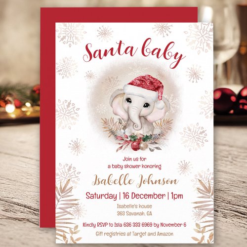 Santa Baby Elephant Girl Baby Shower Invitation