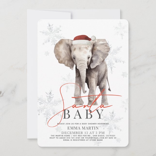 Santa Baby Elephant Snowflakes Baby Shower Invitation (Front)