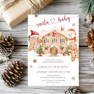 Santa Baby Gingerbread Boy Christmas Baby Shower Invitation