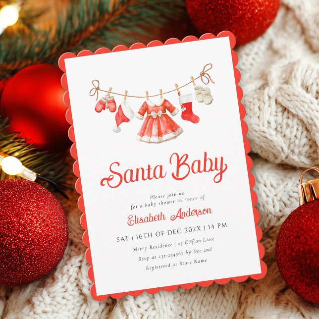 Santa Baby Girl Baby Shower Invitation (Creator Uploaded)