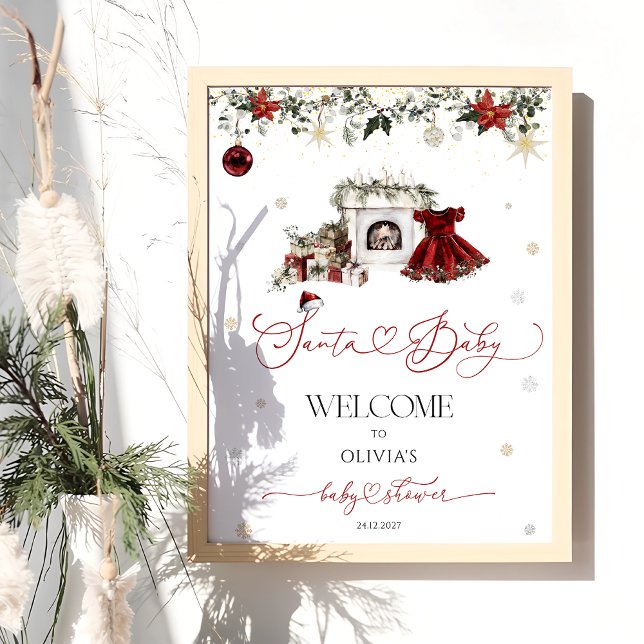 Santa Baby Girl Baby Shower Welcome Poster (Creator Uploaded)