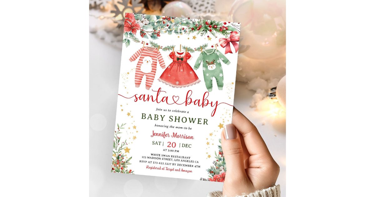 Santa Baby Girl Christmas Baby Shower Invitation | Zazzle